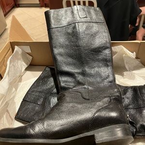 Nine West black leather flat knee boots